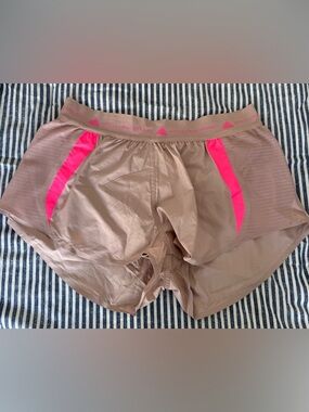 adidas Women’s Taupe/Light Pink Athletic Shorts with Hot Pink Panels